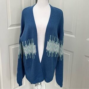 Freshman 1996 Blue Bohemian Fair Isle Medium‎ Cardigan Duster Raglan Sleeves NWT